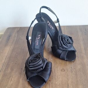 NINA NEW YORK Black Satin Rosette D'orsay Slingback Heels - Size 6M